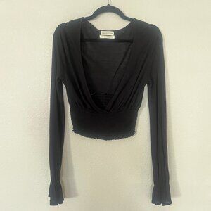 Urban Outfitters UO Taran Smocked Surplice Cropped Top